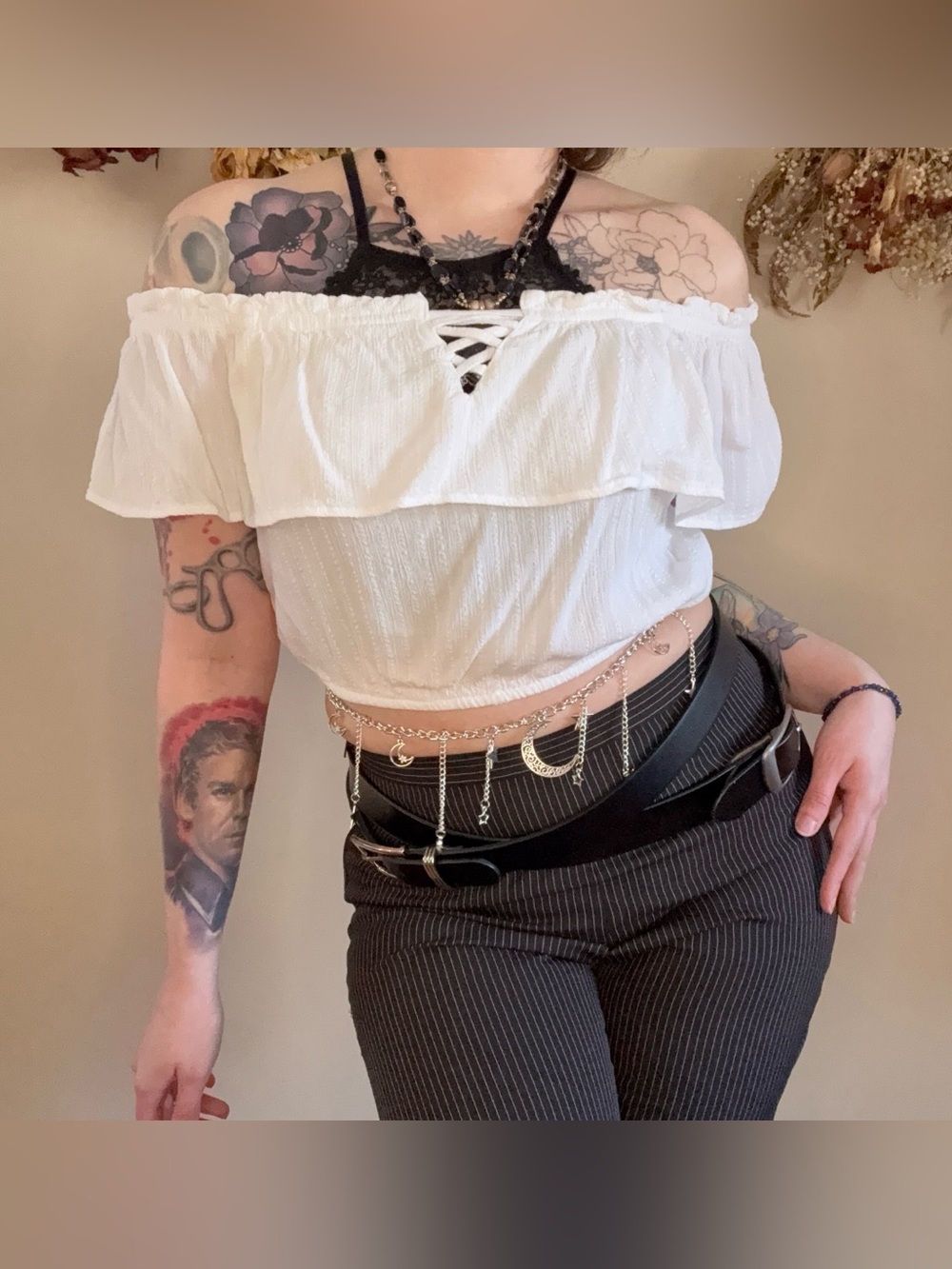 Cottagecore/Corporate Goth White Off the Shoulder Milk Maid Top 🤍